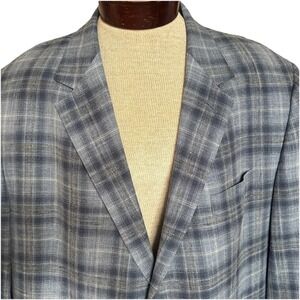 Holland & Sherry Coppley Wool Silk Windowpane‎ Blazer Jacket Men's Size 52 Blue